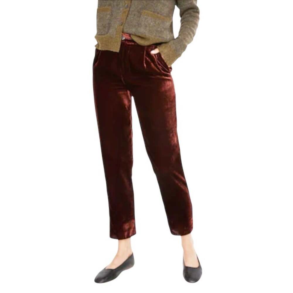 Madewell Velvet Tapered Pleated Pull On Pants in Burgundy Size Small